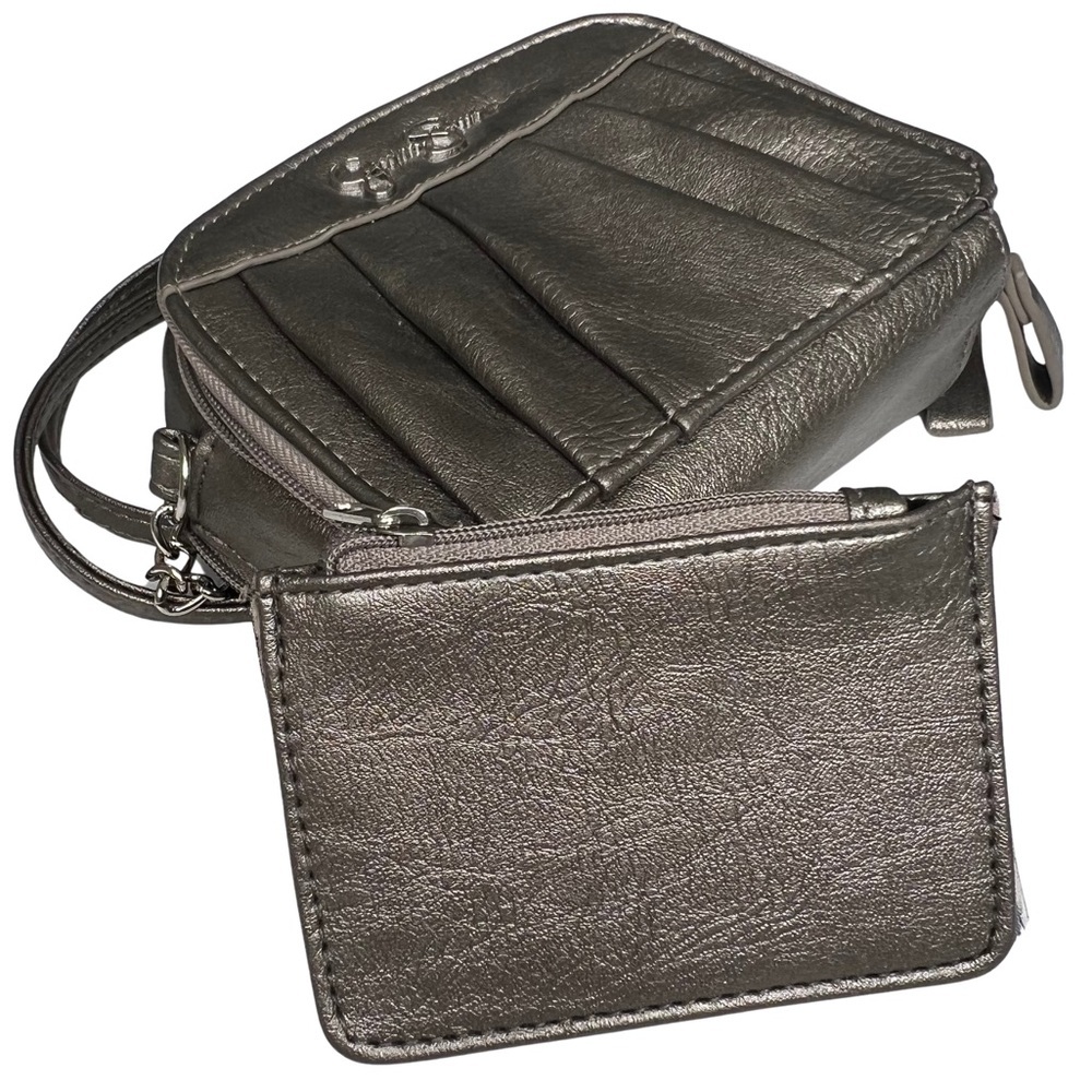 Jessica Simpson Mini Crossbody Shoulder Bag Purse Faux Leather Metallic Pewter - Picture 11 of 17